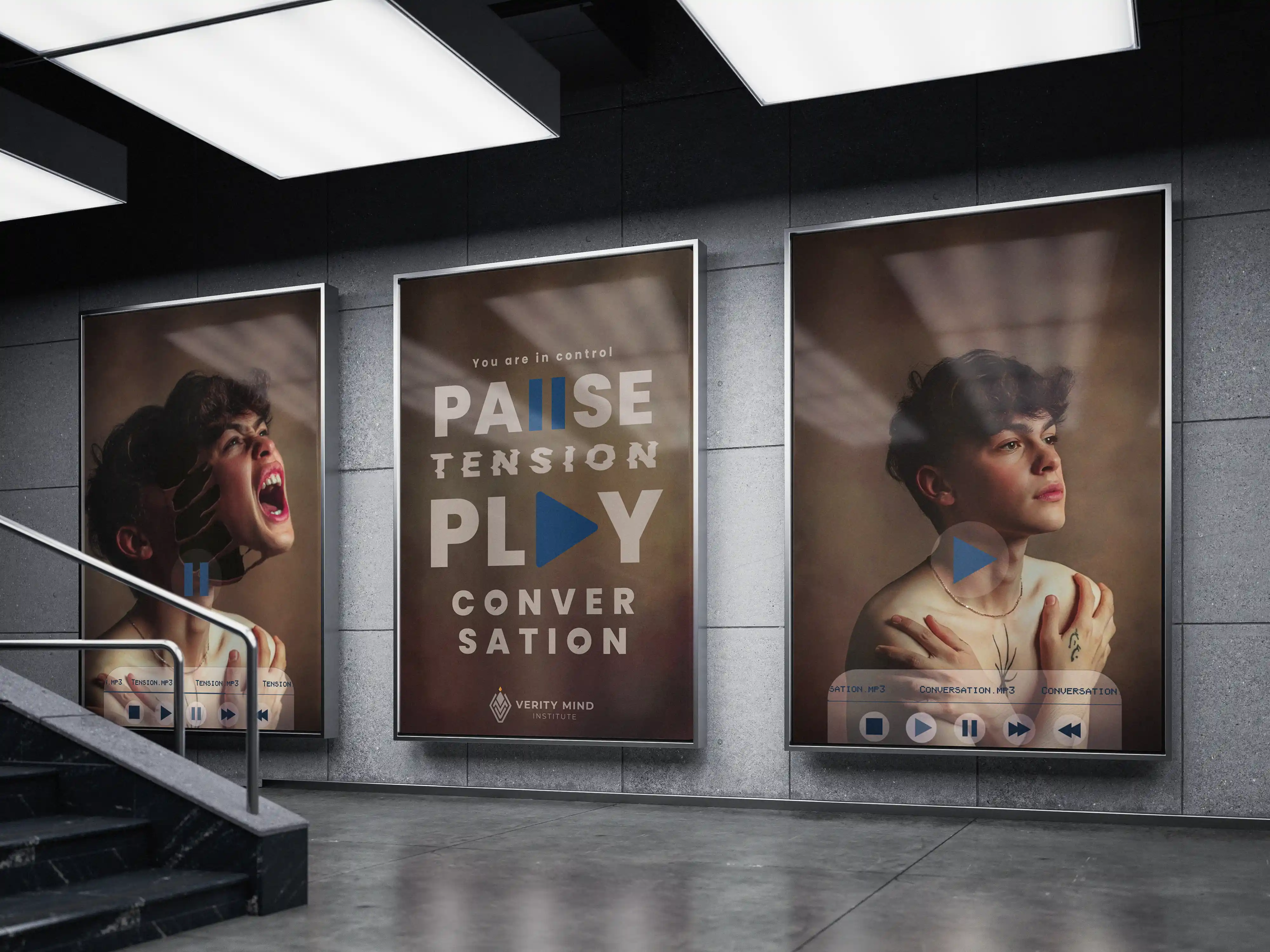 Campaign poster display in a modern subway station environment